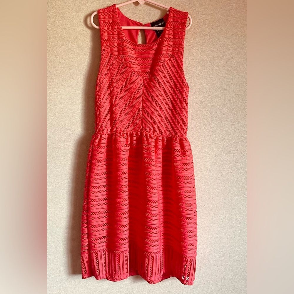 Paper Doll Coral Sleeveless Lace Mesh Dress Size 14 Fully Lined NWOT